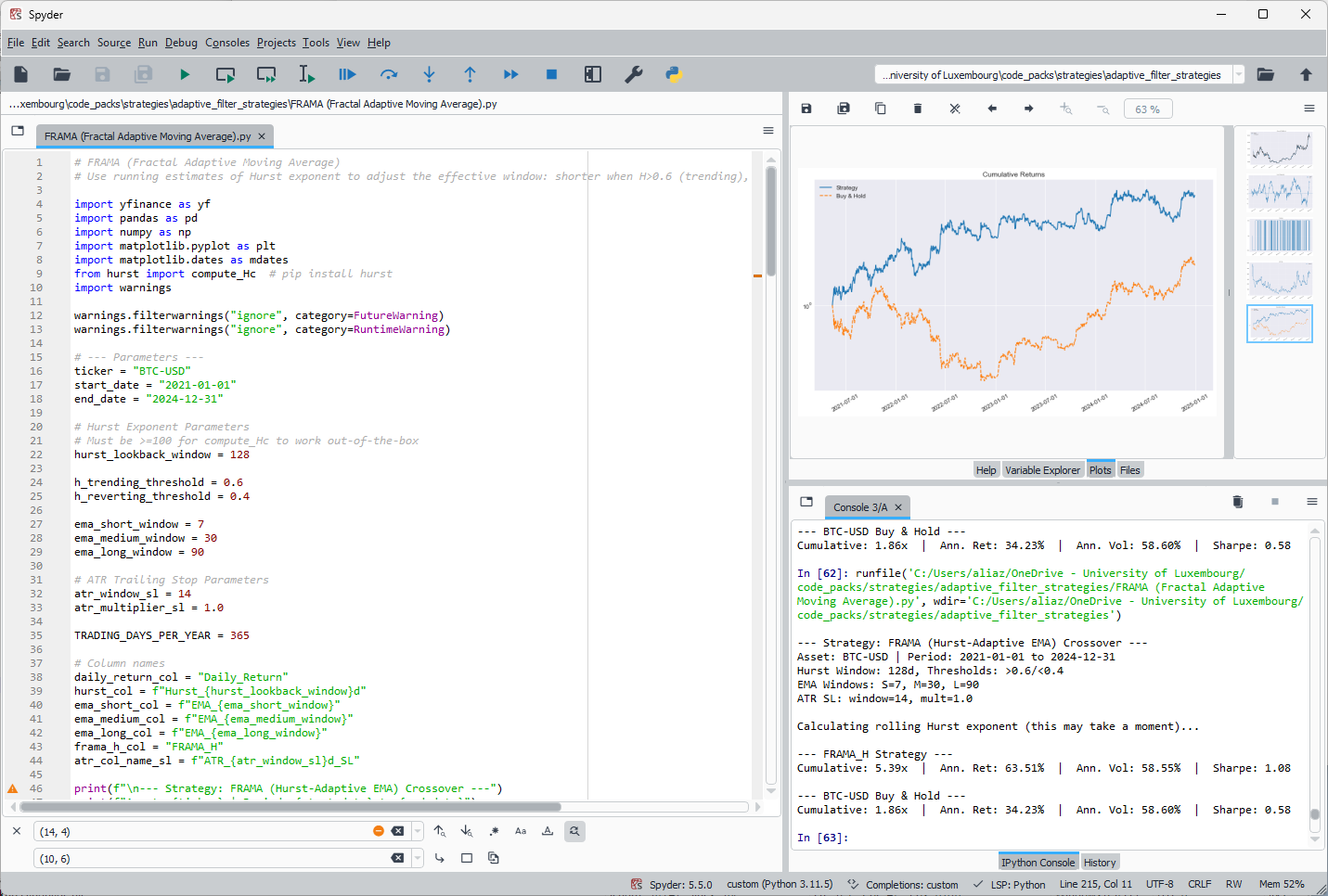 How to configure and run adaptive filter strategies